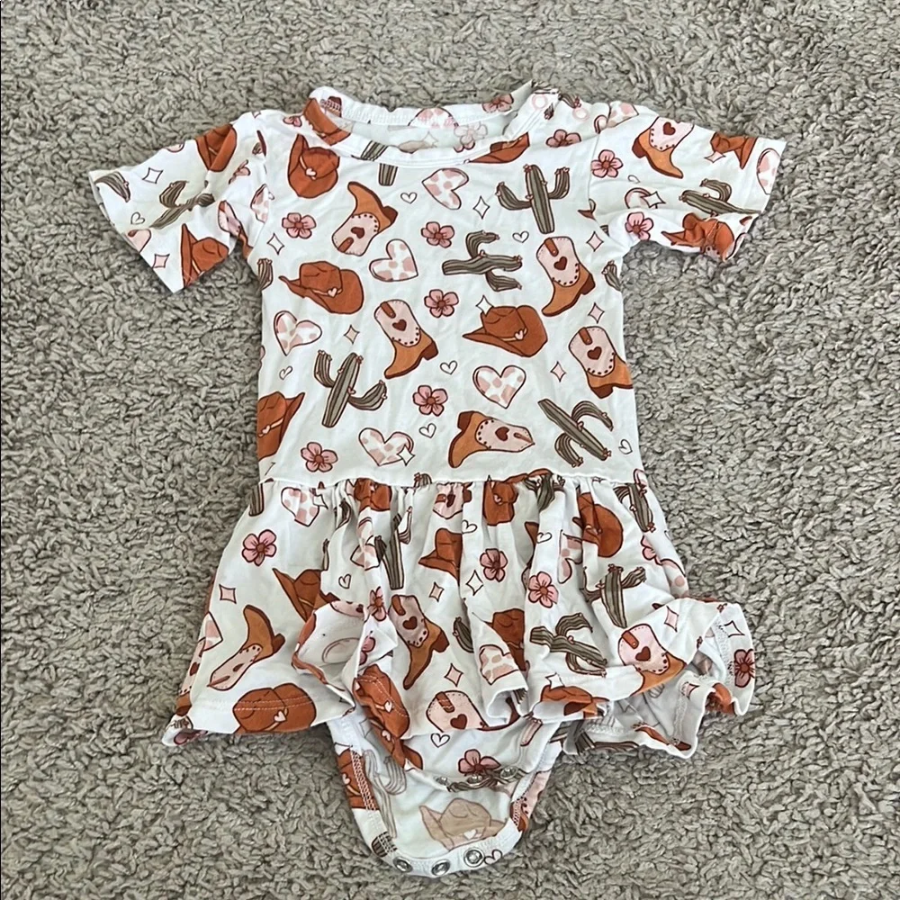Dream Big Little Co Bamboo Dreamy Zzz Rodeo Western Bodysuit Twirl Dress